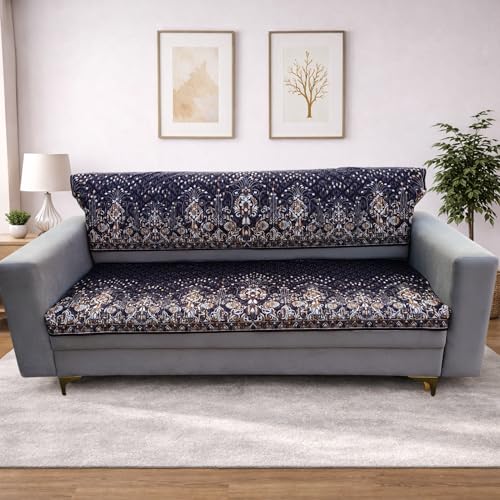 Homerz Premium Sofa Panel with Digital Prints, Antislip Backing, Super Soft Velvety Fabric Sheets Liners Kitchen (Sunehri, 3 Seater with Back) - Image 1
