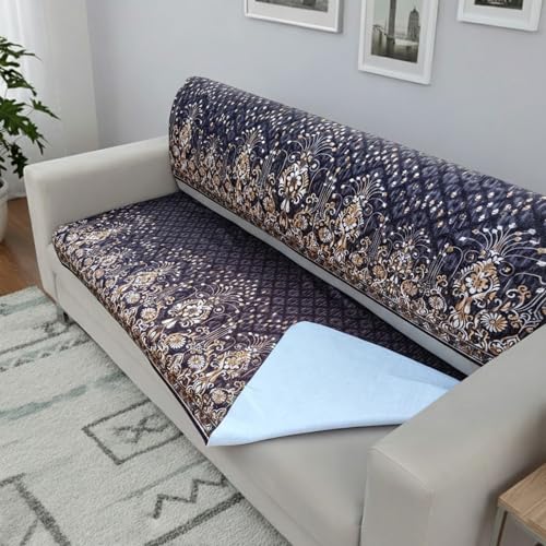 Homerz Premium Sofa Panel with Digital Prints, Antislip Backing, Super Soft Velvety Fabric Sheets Liners Kitchen (Sunehri, 3 Seater with Back) - Image 2