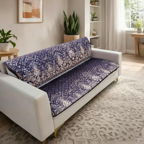 Homerz Premium Sofa Panel with Digital Prints, Antislip Backing, Super Soft Velvety Fabric Sheets Liners Kitchen (Sunehri, 3 Seater with Back) - Image 3