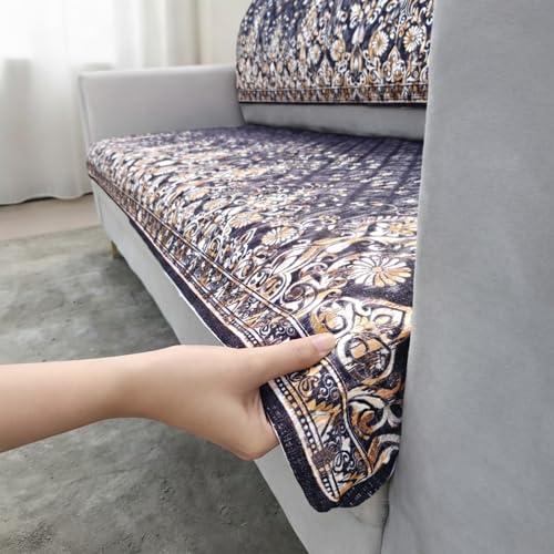 Homerz Premium Sofa Panel with Digital Prints, Antislip Backing, Super Soft Velvety Fabric Sheets Liners Kitchen (Sunehri, 3 Seater with Back) - Image 5