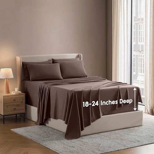 Nestl Extra Deep Queen Sheet Set - 6 Piece Breathable & Cooling Sheets - Hotel Luxury Bedding Set w/18-24 Inch Deep Pockets - Easy & Secure Fit - Super Soft, Wrinkle Free & Comfy - Chocolate Brown