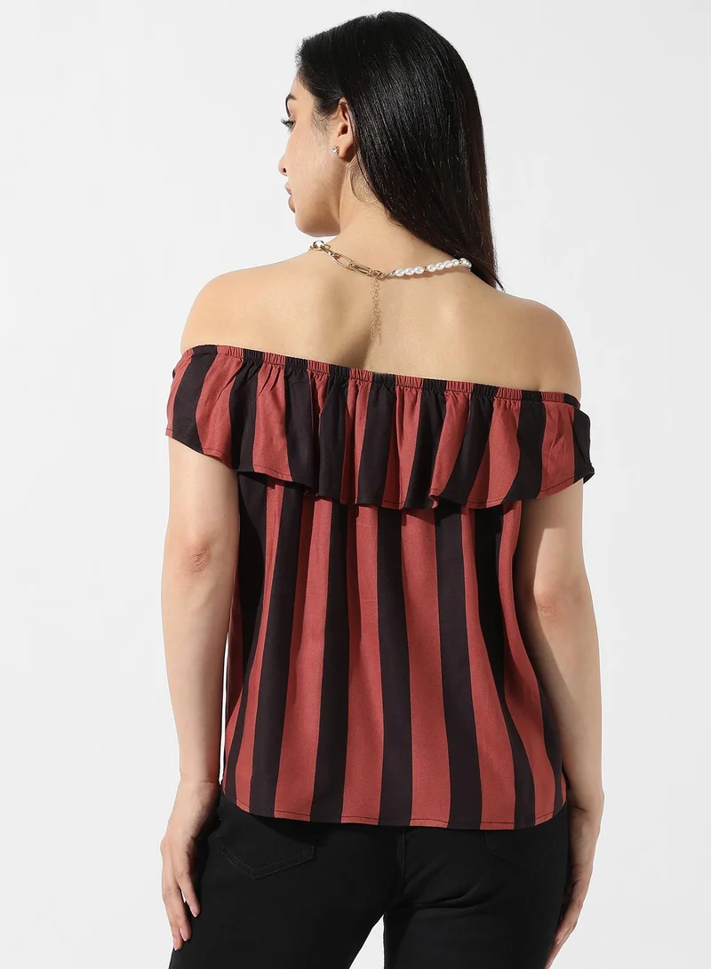 Campus Sutra Women's Striped Off-Shoulder Top