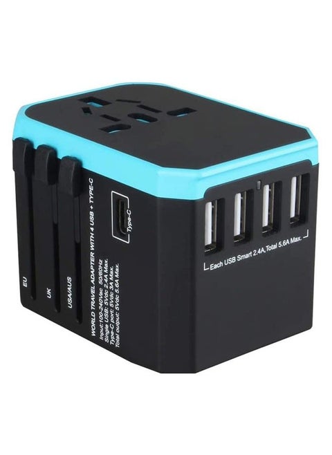 Universal Travel Adapter Plug, International Plug Power Adapter with 5.6A Smart Multi USB 3.0 and USB Type-C, Universal Socket for KSA UAE USA EU UK AUS (Travel Adapter Black)