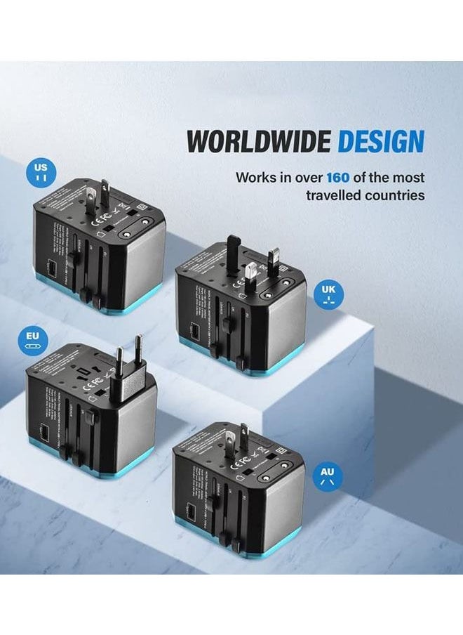 Universal Travel Adapter Plug, International Plug Power Adapter with 5.6A Smart Multi USB 3.0 and USB Type-C, Universal Socket for KSA UAE USA EU UK AUS (Travel Adapter Black)