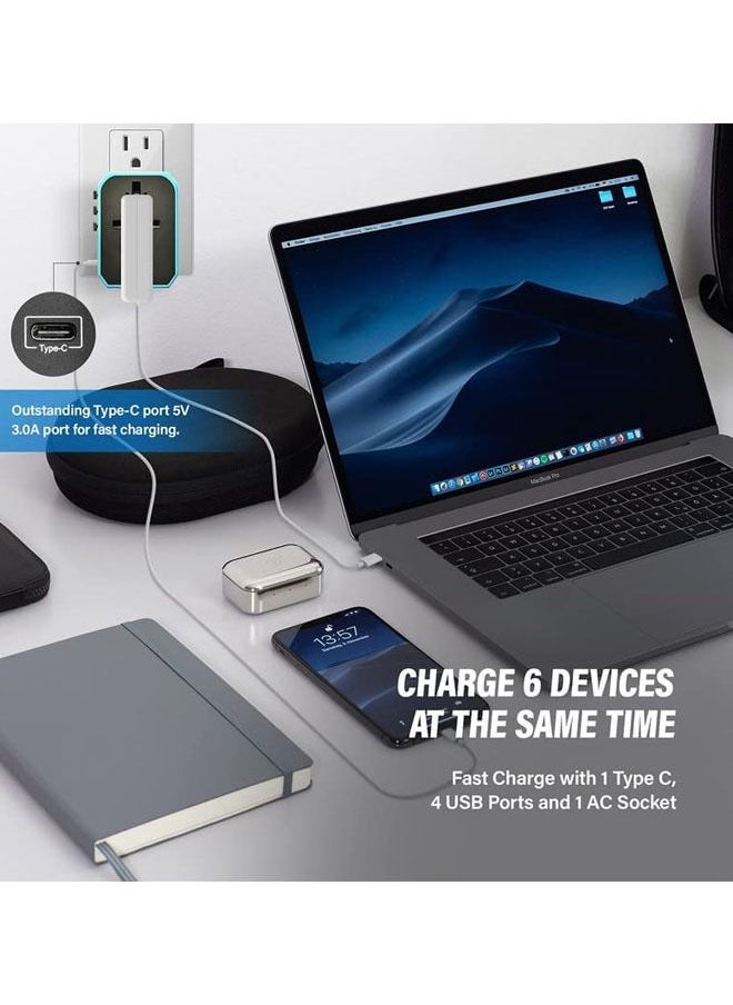 Universal Travel Adapter Plug, International Plug Power Adapter with 5.6A Smart Multi USB 3.0 and USB Type-C, Universal Socket for KSA UAE USA EU UK AUS (Travel Adapter Black)
