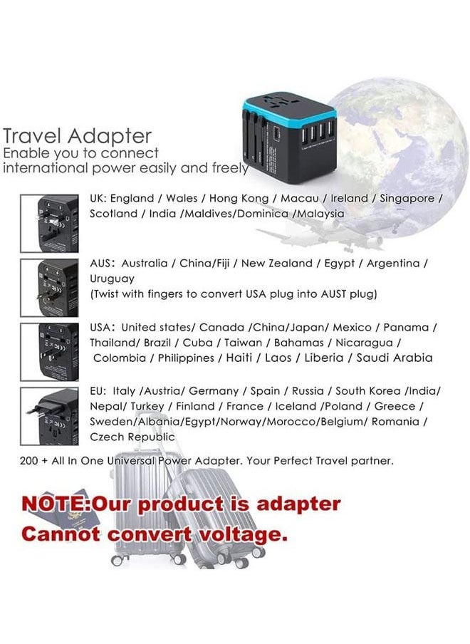 Universal Travel Adapter Plug, International Plug Power Adapter with 5.6A Smart Multi USB 3.0 and USB Type-C, Universal Socket for KSA UAE USA EU UK AUS (Travel Adapter Black)