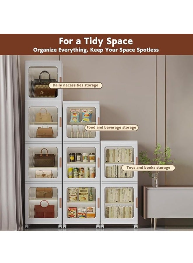 خزانة التخزين ، سلالات تخزين المطبخ ، مربع تخزين قابل للطي مع أبواب شفافة وعجلات ، خزانة مخزن قابلة للتراكم ، خزانة خزانة للمساحة الصغيرة ، الحمام ، المطبخ (4Tier) - Image 3