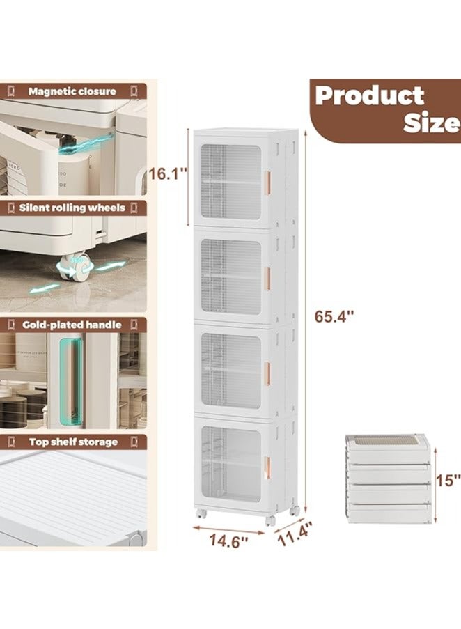 خزانة التخزين ، سلالات تخزين المطبخ ، مربع تخزين قابل للطي مع أبواب شفافة وعجلات ، خزانة مخزن قابلة للتراكم ، خزانة خزانة للمساحة الصغيرة ، الحمام ، المطبخ (4Tier) - Image 2