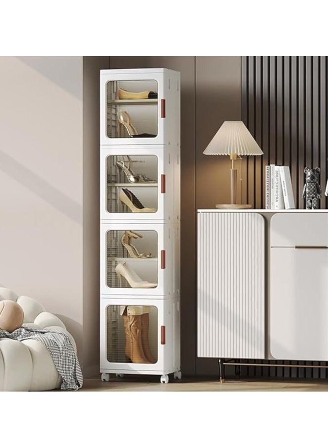 خزانة التخزين ، سلالات تخزين المطبخ ، مربع تخزين قابل للطي مع أبواب شفافة وعجلات ، خزانة مخزن قابلة للتراكم ، خزانة خزانة للمساحة الصغيرة ، الحمام ، المطبخ (4Tier) - Image 1