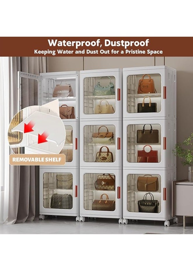 خزانة التخزين ، سلالات تخزين المطبخ ، مربع تخزين قابل للطي مع أبواب شفافة وعجلات ، خزانة مخزن قابلة للتراكم ، خزانة خزانة للمساحة الصغيرة ، الحمام ، المطبخ (4Tier) - Image 4