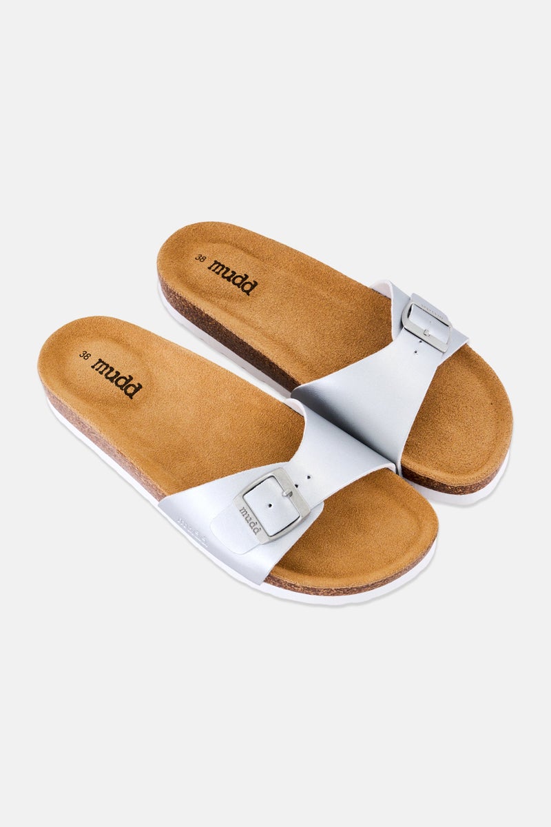 Mudd Women Slip On Cork Sandals, Silver - Image 2