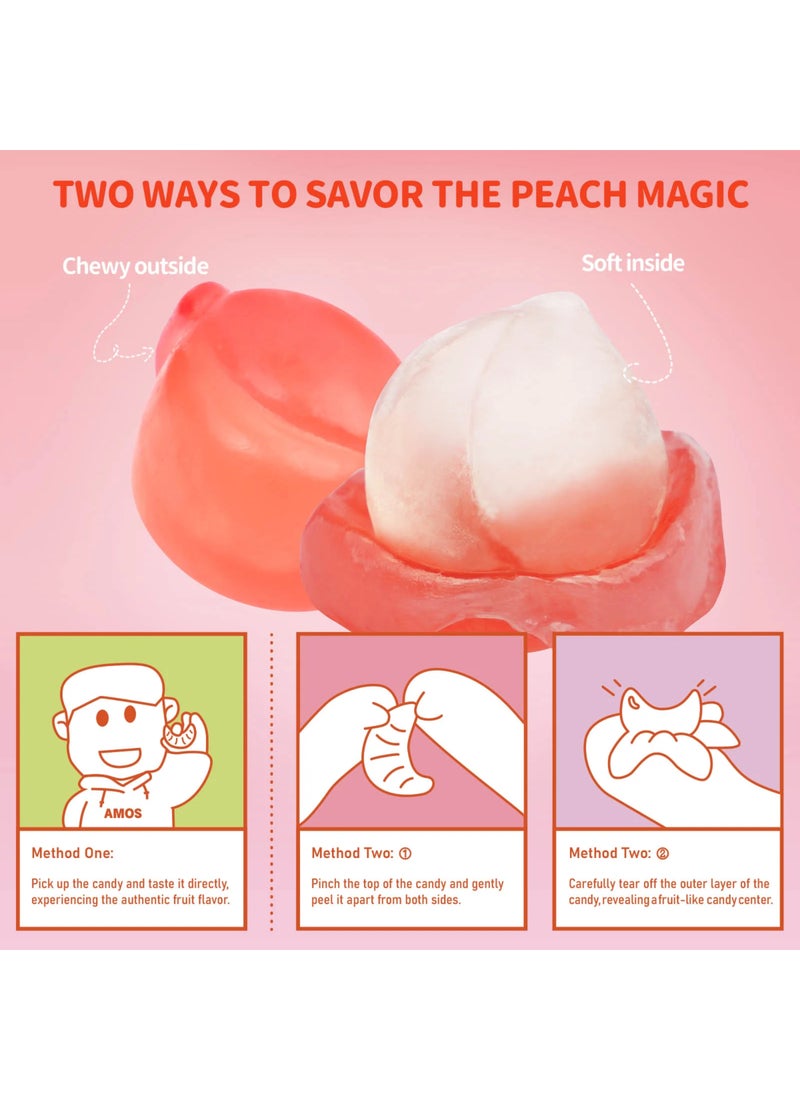 Amos Peelerz Peelable Gummy Peach Candy Fruity Strips Chewy Vegan Snack Halal Fun Treat for Kids And Adults 65g - Image 2