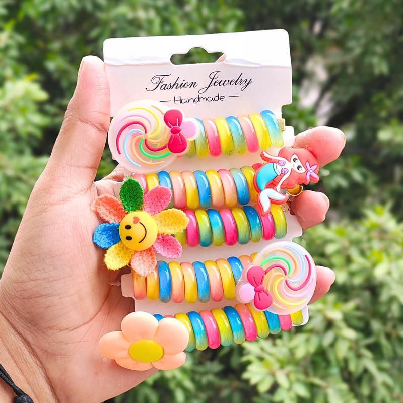 ANNACREATIONS ANNA CREATIONS 5 Pack Telephone Wire Hair Band for Kids Elastic Spiral Hair Ties for Girls Cute Cartoon Braids Ponytail Holder Maker Kids Hair Accessories for Girls FlowerPonytail Ribbon5 - Image 2