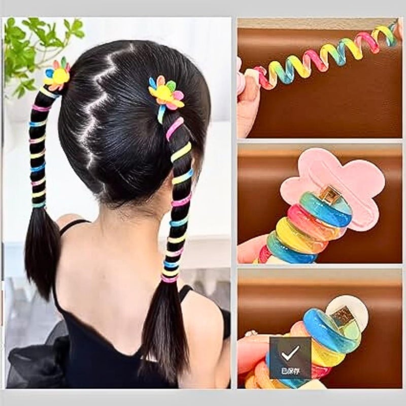 ANNACREATIONS ANNA CREATIONS 5 Pack Telephone Wire Hair Band for Kids Elastic Spiral Hair Ties for Girls Cute Cartoon Braids Ponytail Holder Maker Kids Hair Accessories for Girls FlowerPonytail Ribbon5 - Image 5