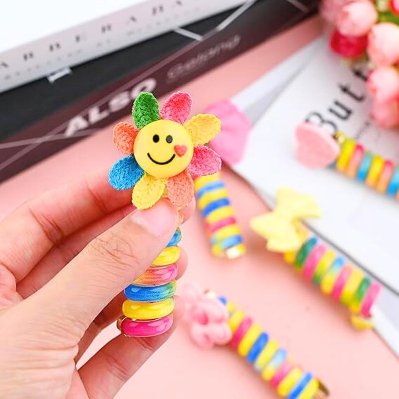 ANNACREATIONS ANNA CREATIONS 5 Pack Telephone Wire Hair Band for Kids Elastic Spiral Hair Ties for Girls Cute Cartoon Braids Ponytail Holder Maker Kids Hair Accessories for Girls FlowerPonytail Ribbon5 - Image 4