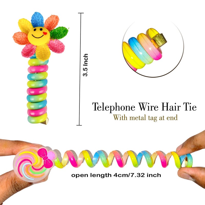 ANNACREATIONS ANNA CREATIONS 5 Pack Telephone Wire Hair Band for Kids Elastic Spiral Hair Ties for Girls Cute Cartoon Braids Ponytail Holder Maker Kids Hair Accessories for Girls FlowerPonytail Ribbon5 - Image 3