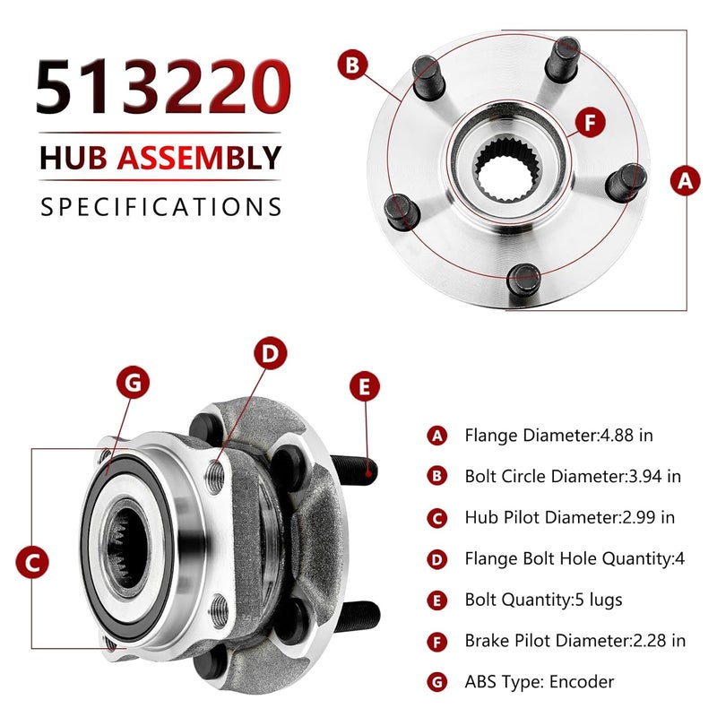 JLEO 513220 Front Wheel Bearing and Hub Assembly for Subaru Outback and Legacy (2005-2014) - Image 4