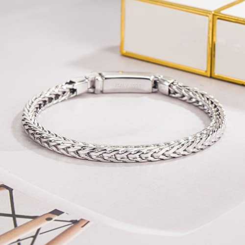 Dankadi Men Sterling Silver Byzantine Bracelet 4MM 7 "7.5" 8 "8.5" 9 "Solid 925 Silver Square Chopin Chain Franco Link Bangle Woman Fashion Cuff Jewelry Gift (Silver, 9 inches) - Image 5