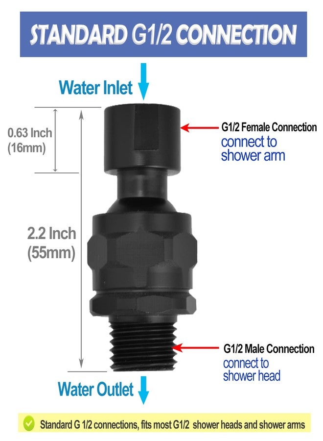 YDmeet Shower Head Swivel Ball Adapter Brass Adjustable Shower Arm Connector Universal Showering Component (Matte Black) - Image 4