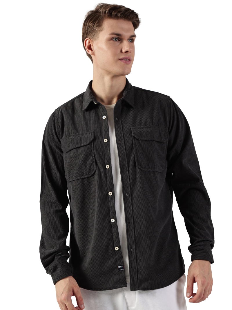 Thomas Scott Men’s Premium Slim Fit Corduroy Shacket(TS1628_Darkgrey_L) - Image 1