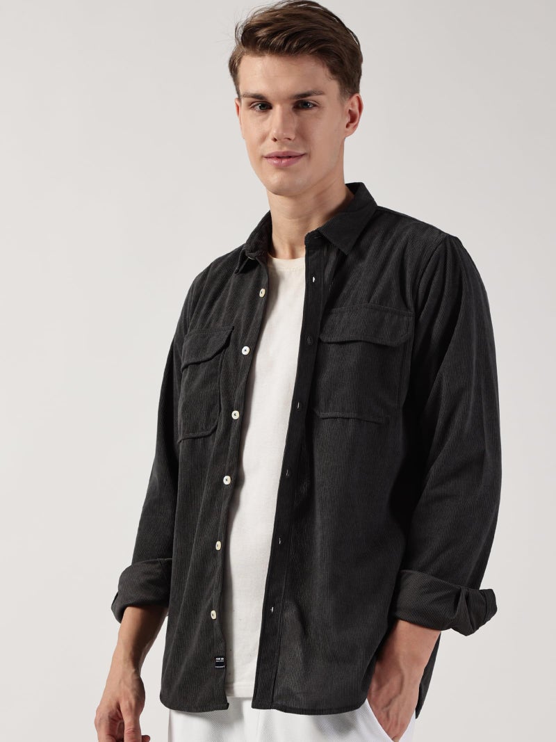Thomas Scott Men’s Premium Slim Fit Corduroy Shacket(TS1628_Darkgrey_L) - Image 5