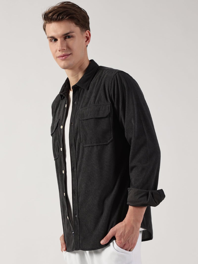 Thomas Scott Men’s Premium Slim Fit Corduroy Shacket(TS1628_Darkgrey_L) - Image 2