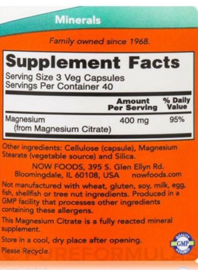 Now Foods Magnesium Citrate, 120 Veg Capsules - Image 5