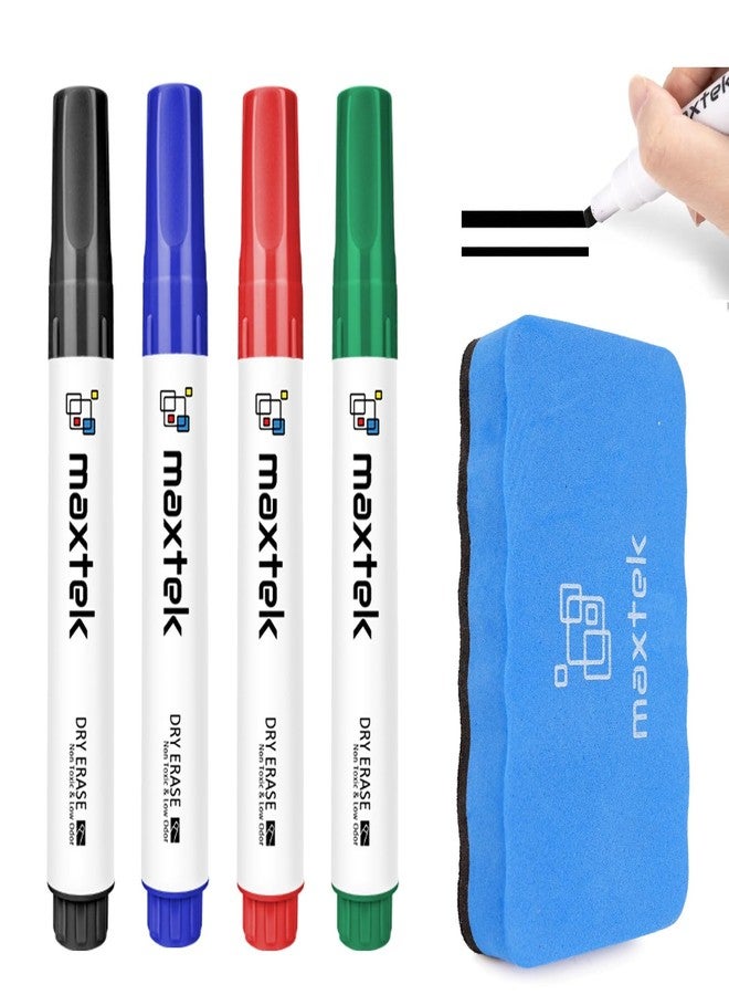 maxtek Low Odor Dry Erase Markers Chisel Tip, Whiteboard Markers Set 4 Count with 1 Magnetic Eraser - Image 1