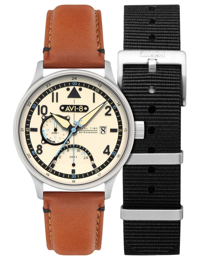 أفي-8 ساعة رجالية AVI-8 Hawker ذات مينا كريمي، تعمل بحركة كوارتز، مع سوار إضافي AV-4101-0C - Image 1