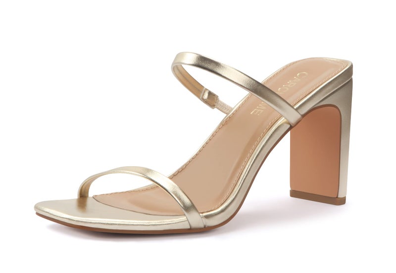 Carcuume Women's Square Toe Two Strap Open Toe Block Heels Sandals Slip On Shoes,FAUNA-GOLD PU-8 - Image 1