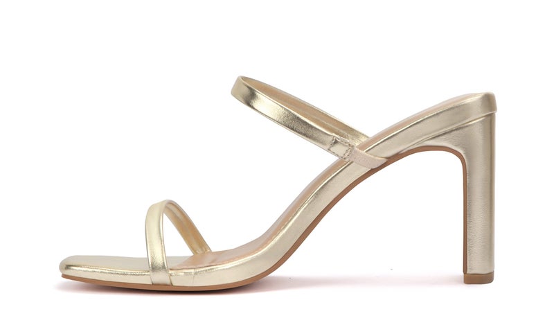 Carcuume Women's Square Toe Two Strap Open Toe Block Heels Sandals Slip On Shoes,FAUNA-GOLD PU-8 - Image 3