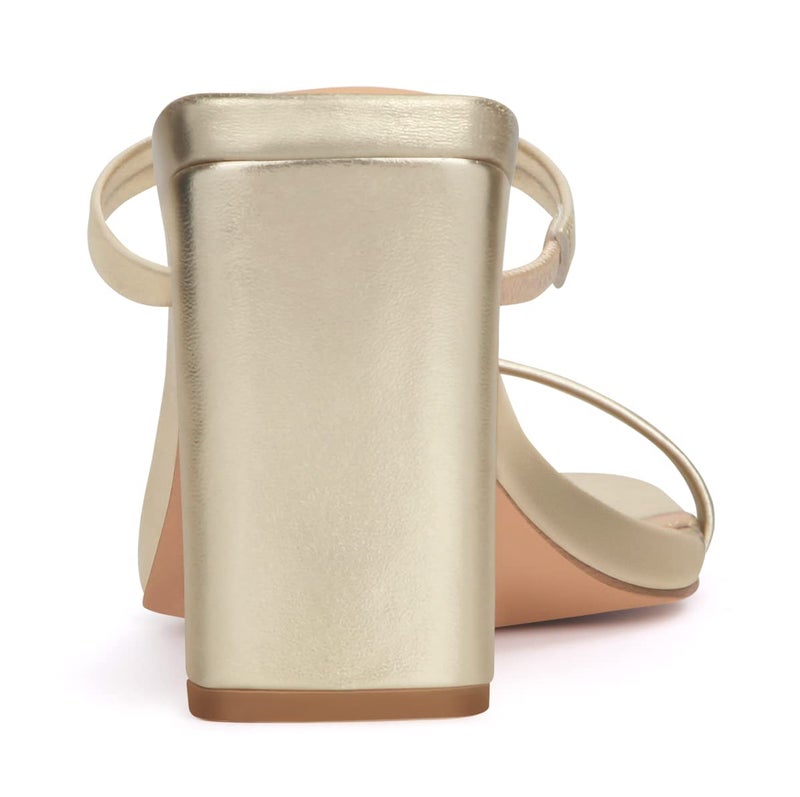 Carcuume Women's Square Toe Two Strap Open Toe Block Heels Sandals Slip On Shoes,FAUNA-GOLD PU-8 - Image 5