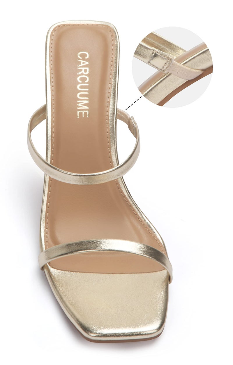 Carcuume Women's Square Toe Two Strap Open Toe Block Heels Sandals Slip On Shoes,FAUNA-GOLD PU-8 - Image 4