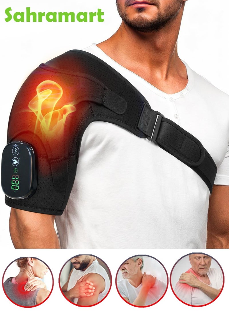 Sahramart Shoulder Heating Pad, Cordless Electric Heating Pad for Shoulders with 3 Vibration Mode, 3 Heat Adjustable, Portable Heated Wrap for Shoulder Pain Relief, Birthday Gift for Women Men - Image 1