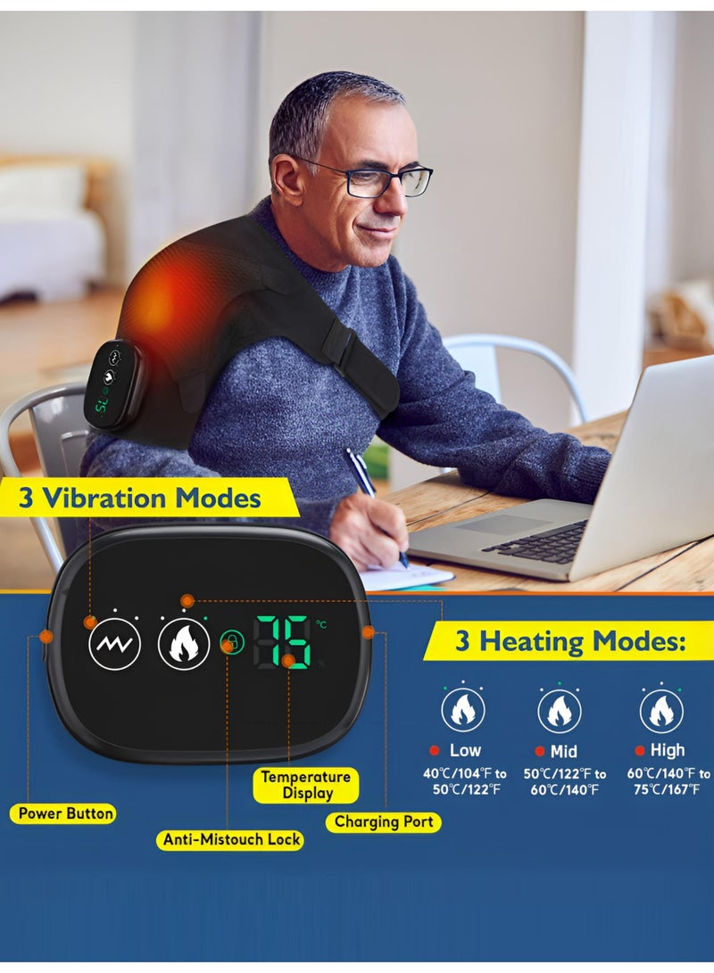 Sahramart Shoulder Heating Pad, Cordless Electric Heating Pad for Shoulders with 3 Vibration Mode, 3 Heat Adjustable, Portable Heated Wrap for Shoulder Pain Relief, Birthday Gift for Women Men - Image 2