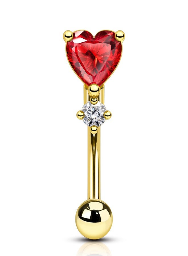 COCHARM Red Heart Rook Earrings, 16G Gold Rook Eyebrow Jewelry, Stainless Steel Vertical labret stud - Image 1