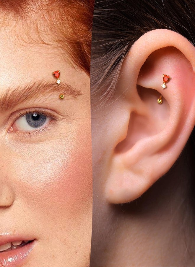 COCHARM Red Heart Rook Earrings, 16G Gold Rook Eyebrow Jewelry, Stainless Steel Vertical labret stud - Image 2