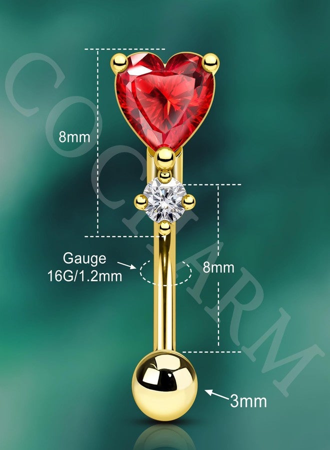 COCHARM Red Heart Rook Earrings, 16G Gold Rook Eyebrow Jewelry, Stainless Steel Vertical labret stud - Image 3