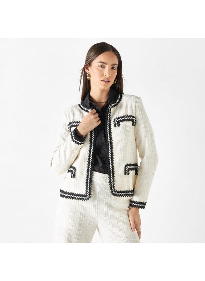 Iconic Iconic Textured Open Front Jacket with Long Sleeves  - Image 1