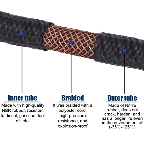 Byredio 1/2 Transmission Hose Fuel Line High-Pressure Transmission Cooler Injection Hose with 10 Clamps For Gas, Diesel, Bio-diesel Fuel, Engine Oil, Hydraulic 10 Feet - Image 5