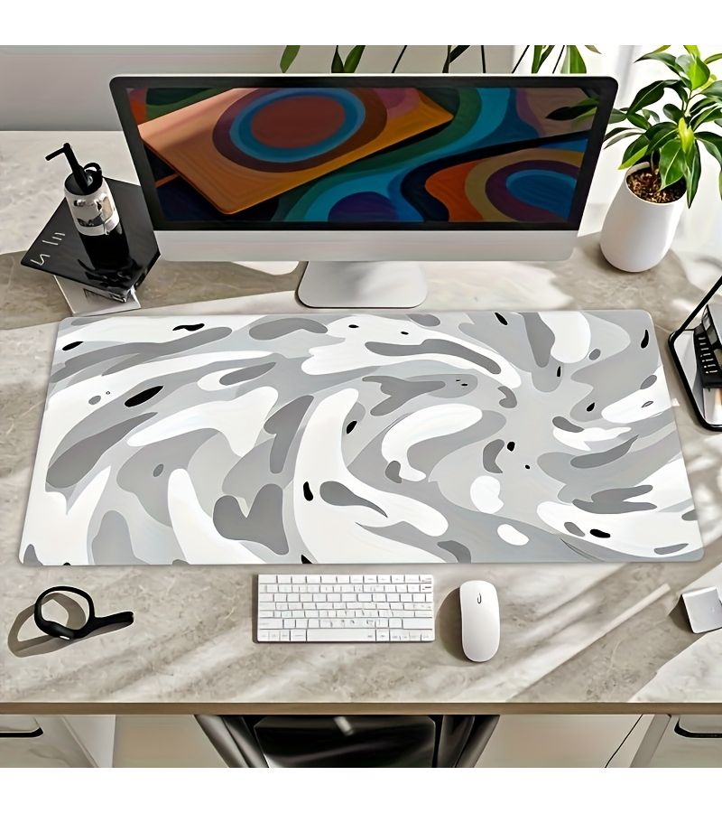 Large Anti-Slip Rubber Gaming Mouse Pad 40x90cm Abstract Gray White Swirl - Image 1