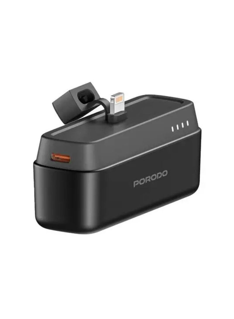 porodo 5000mAh Power Bank with Lightning Connector, 20W Power Delivery, Small & Portable, 0% to 60% Charge in 35 Minutes, Pocket-Sized - Black - Image 1