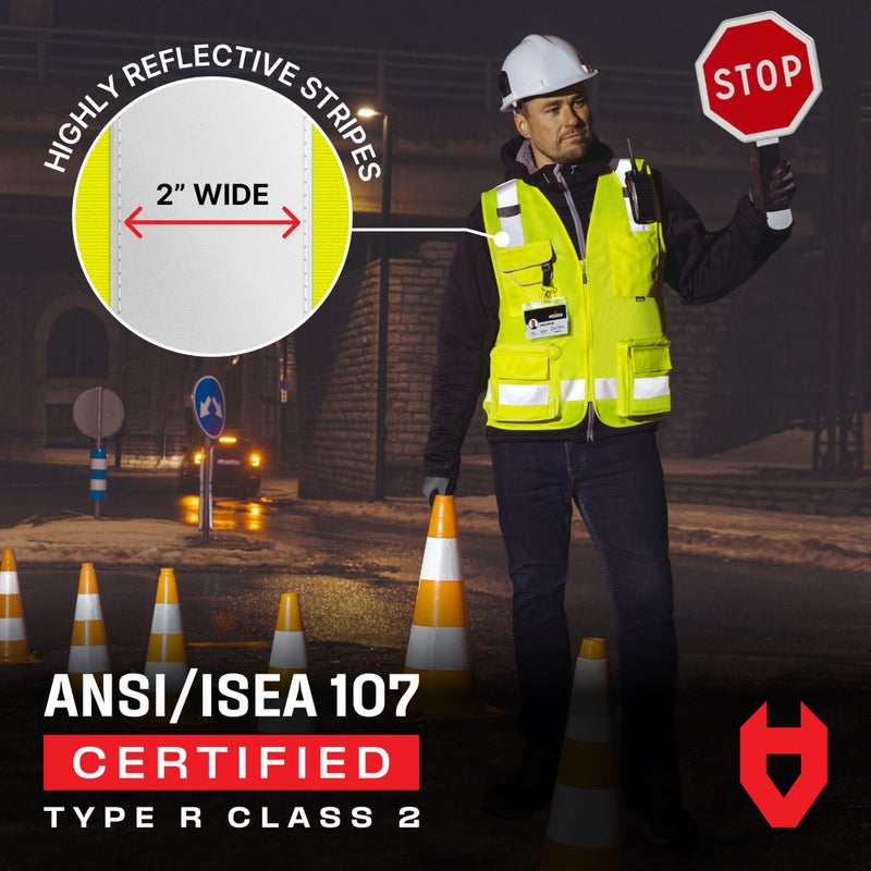 NoCry Premium Reflective Safety Vest for Men with Heavy-Duty Stitching & Phone Pocket â€” ANSI Class 2 High-Visibility Neon Workwear with Multiple Pockets â€“ Ideal for Construction Workers & Surveyors - Image 5