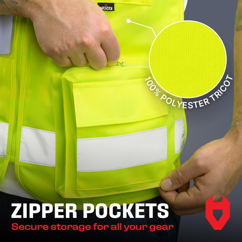 NoCry Premium Reflective Safety Vest for Men with Heavy-Duty Stitching & Phone Pocket â€” ANSI Class 2 High-Visibility Neon Workwear with Multiple Pockets â€“ Ideal for Construction Workers & Surveyors - Image 3