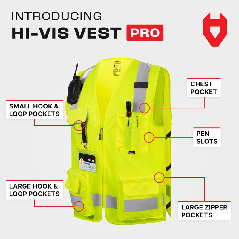 NoCry Premium Reflective Safety Vest for Men with Heavy-Duty Stitching & Phone Pocket â€” ANSI Class 2 High-Visibility Neon Workwear with Multiple Pockets â€“ Ideal for Construction Workers & Surveyors - Image 2