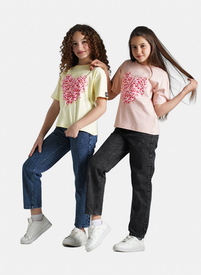 ريمينت تيشرت للبنات برسمة قلوب كشمير  - Image 4