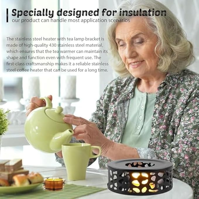 ريحني سخان شاي، سخان إبريق شاي من الفولاذ المقاوم للصدأ، سخان قهوة مصنوع من الفولاذ المقاوم للصدأ مع غطاء نار، مناسب لأباريق الشاي الزجاجية وغيرها من الاستخدامات المقاومة للحرارة لتسخين الأطباق - Image 5