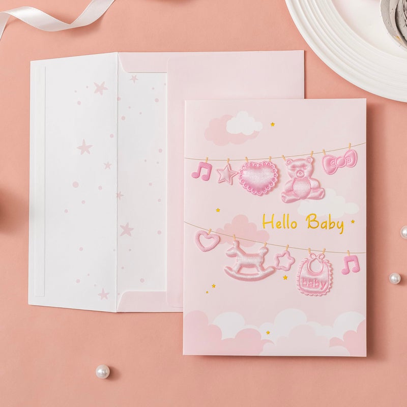 Crisky Baby Shower Card for Girls -3D Fabric Decor- Pink Rose Gold Welcome Congratulations Baby Card for New Baby Girl ï¼ˆPink Bearï¼‰,5x7 - Image 4