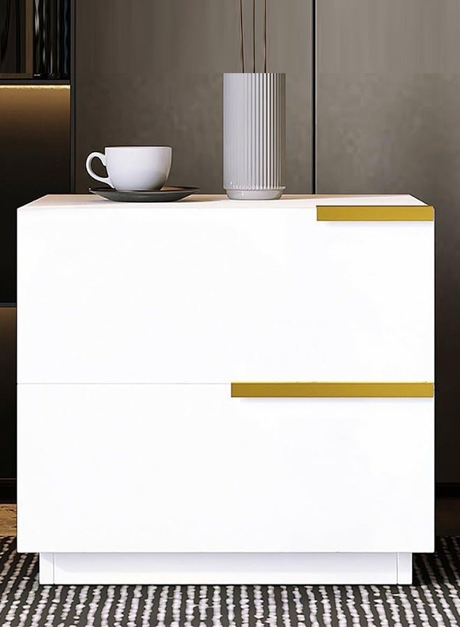 طاولة سرير جانبية حديثة، طاولة جانبية خشبية صغيرة مع درجين وطاولة واسعة لطاولة السرير الجانبية أو الأريكة أو خزانة جانبية بسيطة مع مساحة تخزين لغرفة النوم أو غرفة المعيشة (أبيض، CT042) - Image 1