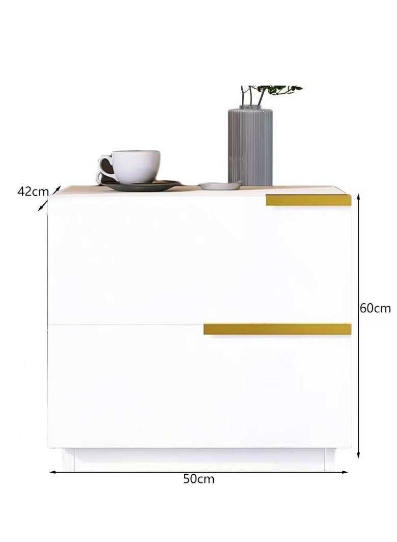 طاولة سرير جانبية حديثة، طاولة جانبية خشبية صغيرة مع درجين وطاولة واسعة لطاولة السرير الجانبية أو الأريكة أو خزانة جانبية بسيطة مع مساحة تخزين لغرفة النوم أو غرفة المعيشة (أبيض، CT042) - Image 3